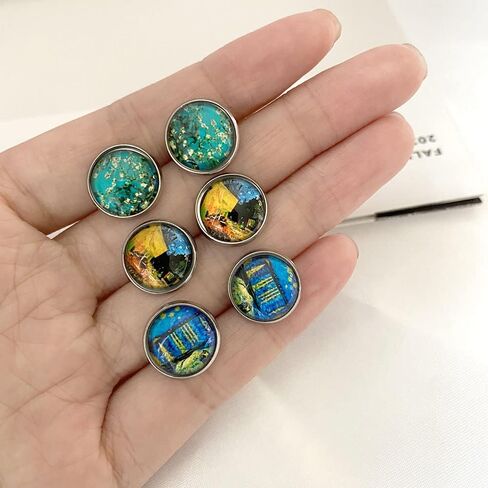 6 Pairs Van Gogh Painting Glass Ball Earrings Van Gogh Starry Sky Starry Night Sunflower Oil Painting Stud Earring Set for Women Girl in Saudi Arabia