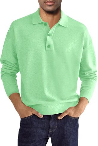 رجل عادية كم طويل قمصان بولو متماسكة الكلاسيكية قمصان غولف البلوزات الحرارية Rrgular بياقة تي شيرت بلايز عادي in Kuwait