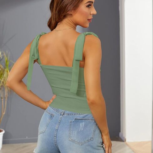 Velius Women's Sleeveless Camisole Tie Shoulder Mesh Strap Tank Crop Tops in Saudi Arabia