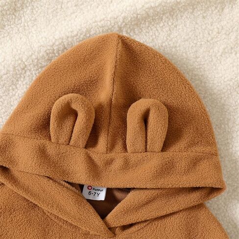 PATPAT 2pcs Outfit Kid Girl Bear Ear Design Polar fleece Hoodie Sweatshirt Splice Leggings Set Brown 5-6 Years in Saudi Arabia