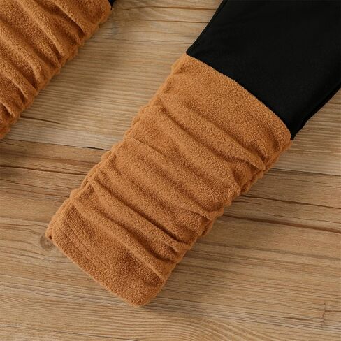 PATPAT 2pcs Outfit Kid Girl Bear Ear Design Polar fleece Hoodie Sweatshirt Splice Leggings Set Brown 5-6 Years in Saudi Arabia