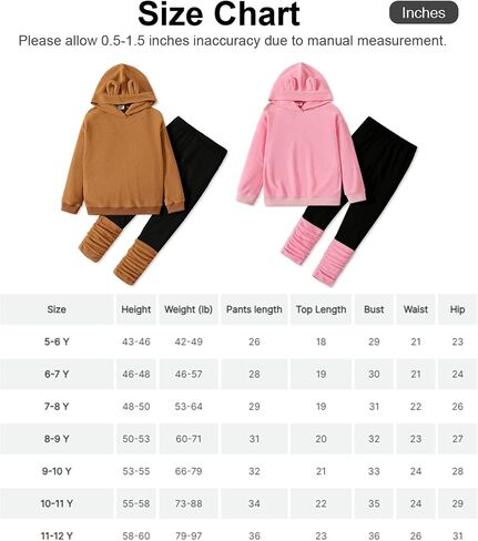 PATPAT 2pcs Outfit Kid Girl Bear Ear Design Polar fleece Hoodie Sweatshirt Splice Leggings Set Brown 5-6 Years in Saudi Arabia