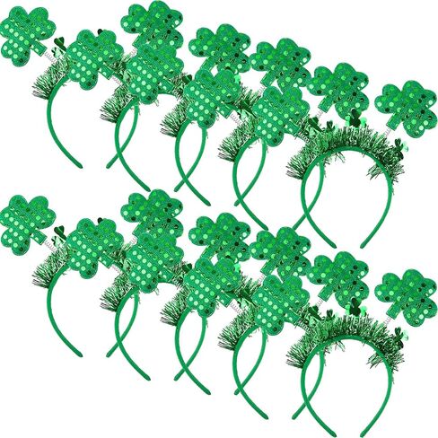 10 قطع من عصابات الرأس القديس باتريك شامروك أخضر شامروك هيد بوبرز عيد القديس باتريك من ترونيسترو، عصابة رأس احتفالية لعيد القديس باتريك لتزيين زي الحفلات الإيرلندية in Kuwait