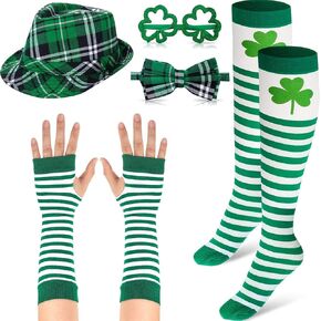 SATINIOR 5 Pcs St. Patrick's Day Party Costume Accessories Hat Bow Tie Arm Warmer Gloves Knee Socks Sunglasses for Women Girl