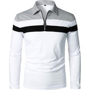 YTD Men's Long Sleeve Polo Shirts Quarter-Zip Casual Slim Fit Lapel Neck Basic Designed Cotton Shirts