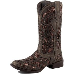 ROPER Womens Mercedes Glitter Square Toe Casual Boots Mid Calf Low Heel 1-2" - Black in Saudi Arabia