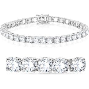 سوار تنس للجنسين من الفضة الاسترلينية مطلي بالذهب الابيض عيار 14 قيراط مقاس 8 انش من بوشاديم، بتصميم دائري مقلد ومرصع بالزركونيا المكعب الابيض مقاس 5 ملم، سوار هدية للنساء (نقاء VVS1، لون دي)، 8 انش، in Kuwait