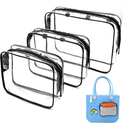 3-Pack Clear Beach Tote Bag for Bogg Bag Accessories, Transparent Zipper Insert Bags for Organizing, Travel, and Storage,come with Insert Keychain Holder, White in Kuwait
