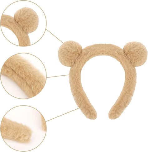 Bear Ears Plush Headbands for Women and Girls - Cute Animal Costume Party Accessories, Skincare Makeup Headbands, Brown in Kuwait
