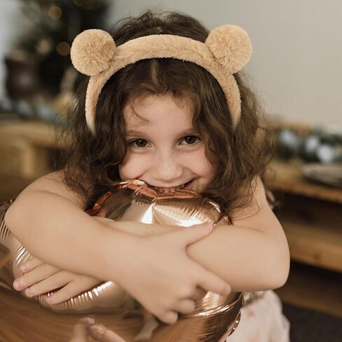 Bear Ears Plush Headbands for Women and Girls - Cute Animal Costume Party Accessories, Skincare Makeup Headbands, Brown in Kuwait