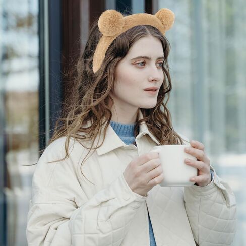 Bear Ears Plush Headbands for Women and Girls - Cute Animal Costume Party Accessories, Skincare Makeup Headbands, Brown in Kuwait
