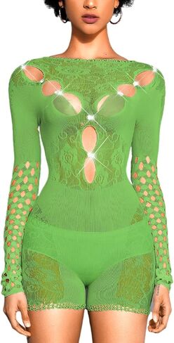 EHSUYAB Punk Romper، ملابس رقص مثيرة بأحجار الراين، زي نادي الحفلات المجوف in Kuwait