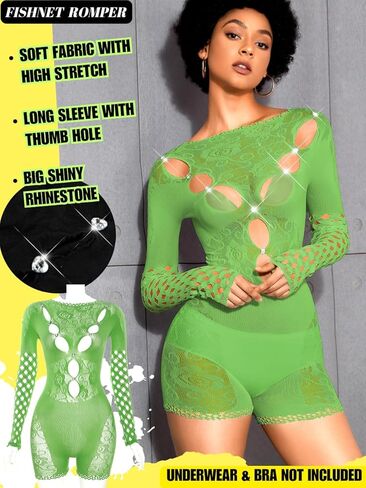 EHSUYAB Punk Romper، ملابس رقص مثيرة بأحجار الراين، زي نادي الحفلات المجوف in Kuwait