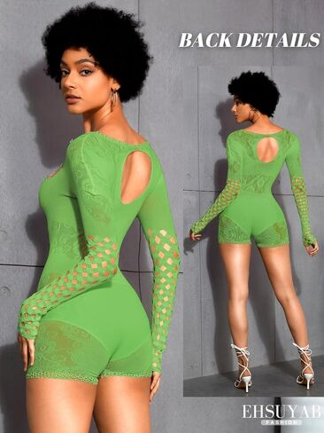 EHSUYAB Punk Romper، ملابس رقص مثيرة بأحجار الراين، زي نادي الحفلات المجوف in Kuwait