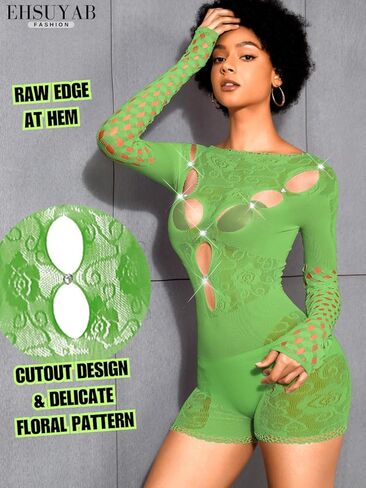 EHSUYAB Punk Romper، ملابس رقص مثيرة بأحجار الراين، زي نادي الحفلات المجوف in Kuwait