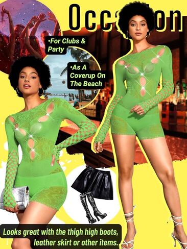 EHSUYAB Punk Romper، ملابس رقص مثيرة بأحجار الراين، زي نادي الحفلات المجوف in Kuwait