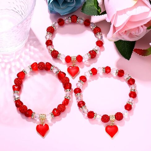 HEIDKRUEGER 3/5 قطع عيد الحب مطرز أساور للنساء القلب الأحمر قلادة سوار الخرز الزجاجي تمتد أساور للفتيات عيد الحب مجوهرات هدية in Kuwait