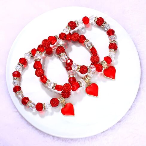 HEIDKRUEGER 3/5 قطع عيد الحب مطرز أساور للنساء القلب الأحمر قلادة سوار الخرز الزجاجي تمتد أساور للفتيات عيد الحب مجوهرات هدية in Kuwait