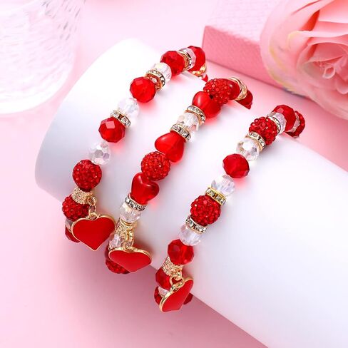 HEIDKRUEGER 3/5 قطع عيد الحب مطرز أساور للنساء القلب الأحمر قلادة سوار الخرز الزجاجي تمتد أساور للفتيات عيد الحب مجوهرات هدية in Kuwait