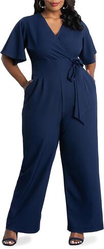 Kiyonna Plus Size Charisma Crepe Wide-Leg Jumpsuit with Sleeves for Women | Work, Cocktail, and Formal Events in Saudi Arabia