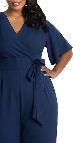 Kiyonna Plus Size Charisma Crepe Wide-Leg Jumpsuit with Sleeves for Women | Work, Cocktail, and Formal Events in Saudi Arabia