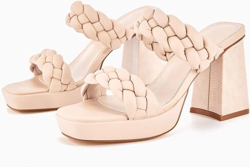 Coutgo Womens Platform Heels Chunky Heel Braided Heeled Sandals Slip on High Mules Party Summer Dress Shoes in Saudi Arabia
