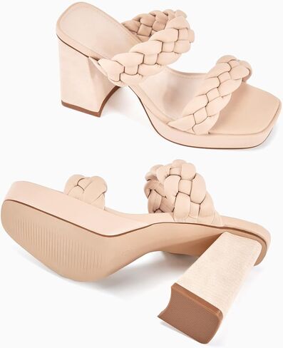 Coutgo Womens Platform Heels Chunky Heel Braided Heeled Sandals Slip on High Mules Party Summer Dress Shoes in Saudi Arabia