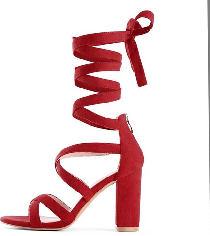Shoe'N Tale ذو كعب عالٍ برباط وربطة عنق وكتلة مكتنزة وكعب مستدير عند الأصابع للنساء صنادل مريحة بكعب أنيق in Kuwait