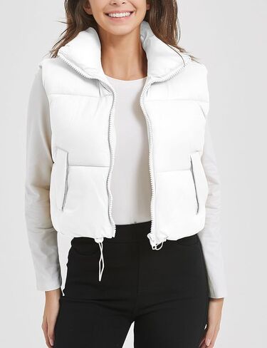 سترة منتفخة قصيرة للنساء من SEL NATURAL، سترة شتوية بياقة واقفة، سترات مبطنة، جيليه مع جيوب in Kuwait