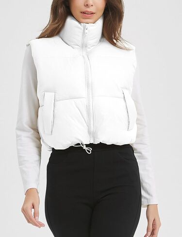 سترة منتفخة قصيرة للنساء من SEL NATURAL، سترة شتوية بياقة واقفة، سترات مبطنة، جيليه مع جيوب in Kuwait