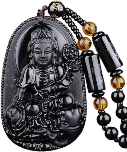 JczR.Y Buddha Necklace Black Obsidian Necklace for Women Good Luck Buddha Pendant Long Beaded Chain Imitate Jade Buddhism Jewelry in Saudi Arabia