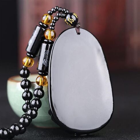 JczR.Y Buddha Necklace Black Obsidian Necklace for Women Good Luck Buddha Pendant Long Beaded Chain Imitate Jade Buddhism Jewelry in Saudi Arabia