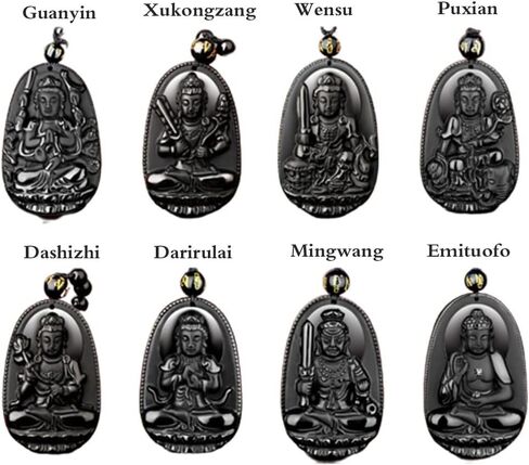 JczR.Y Buddha Necklace Black Obsidian Necklace for Women Good Luck Buddha Pendant Long Beaded Chain Imitate Jade Buddhism Jewelry in Saudi Arabia