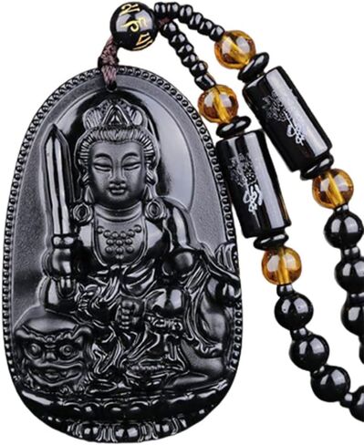 JczR.Y Buddha Necklace Black Obsidian Necklace for Women Good Luck Buddha Pendant Long Beaded Chain Imitate Jade Buddhism Jewelry in Saudi Arabia
