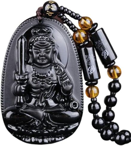 JczR.Y Buddha Necklace Black Obsidian Necklace for Women Good Luck Buddha Pendant Long Beaded Chain Imitate Jade Buddhism Jewelry in Saudi Arabia