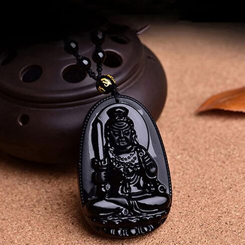 JczR.Y Buddha Necklace Black Obsidian Necklace for Women Good Luck Buddha Pendant Long Beaded Chain Imitate Jade Buddhism Jewelry in Saudi Arabia