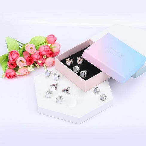 Hicdaw 12 Pairs Hypoallergenic Earrings for Girls Unicorn Earrings for Teen Girls Kids Women Opal Earrings Stainless Steel Cute Stud Earrings Set in Kuwait