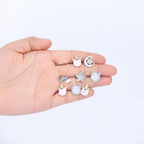 Hicdaw 12 Pairs Hypoallergenic Earrings for Girls Unicorn Earrings for Teen Girls Kids Women Opal Earrings Stainless Steel Cute Stud Earrings Set in Kuwait