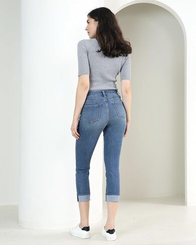 OFLUCK Women's Mid Rise Stretchy Capris Tummy Control Casual Summer Capri Pants Outdoor Work Jeans in Kuwait