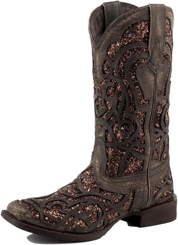 ROPER Womens Mercedes Glitter Square Toe Casual Boots Mid Calf Low Heel 1-2" - Black in Saudi Arabia