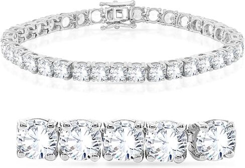 سوار تنس للجنسين من الفضة الاسترلينية مطلي بالذهب الابيض عيار 14 قيراط مقاس 8 انش من بوشاديم، بتصميم دائري مقلد ومرصع بالزركونيا المكعب الابيض مقاس 5 ملم، سوار هدية للنساء (نقاء VVS1، لون دي)، 8 انش، in Kuwait