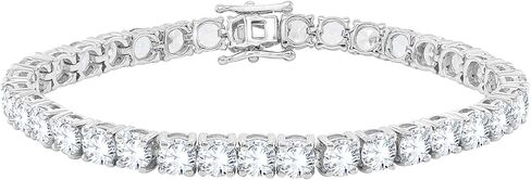 سوار تنس للجنسين من الفضة الاسترلينية مطلي بالذهب الابيض عيار 14 قيراط مقاس 8 انش من بوشاديم، بتصميم دائري مقلد ومرصع بالزركونيا المكعب الابيض مقاس 5 ملم، سوار هدية للنساء (نقاء VVS1، لون دي)، 8 انش، in Kuwait