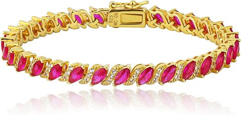 MAX + STONE 925 Sterling Silver Created Ruby Bracelet for Women | July Birthstone Ruby Bracelet | Hypoallergenic Sterling Silver Tennis Bracelets in Saudi Arabia