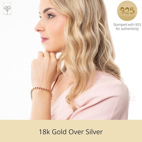 MAX + STONE 925 Sterling Silver Created Ruby Bracelet for Women | July Birthstone Ruby Bracelet | Hypoallergenic Sterling Silver Tennis Bracelets in Saudi Arabia