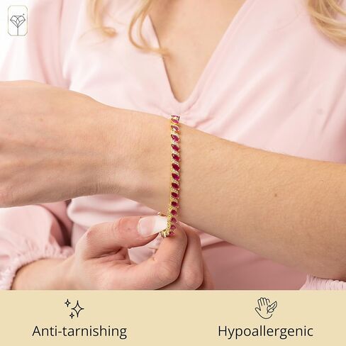 MAX + STONE 925 Sterling Silver Created Ruby Bracelet for Women | July Birthstone Ruby Bracelet | Hypoallergenic Sterling Silver Tennis Bracelets in Saudi Arabia