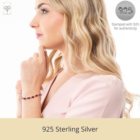 MAX + STONE 925 Sterling Silver Created Ruby Bracelet for Women | July Birthstone Ruby Bracelet | Hypoallergenic Sterling Silver Tennis Bracelets in Saudi Arabia