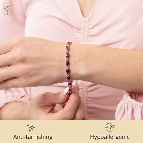 MAX + STONE 925 Sterling Silver Created Ruby Bracelet for Women | July Birthstone Ruby Bracelet | Hypoallergenic Sterling Silver Tennis Bracelets in Saudi Arabia