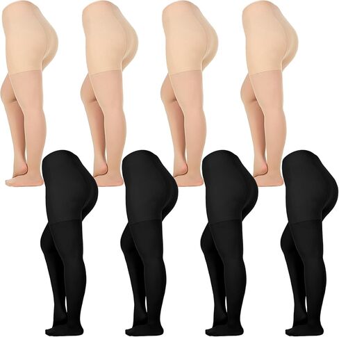 8 ازواج من الجوارب الضيقة غير الشفافة للنساء من 8 ازواج مقاس 4XL، جوارب طويلة عالية الخصر للتحكم في الجزء العلوي ناعمة ومرنة مقاس كبير للنساء، بيج نود واسود in Kuwait