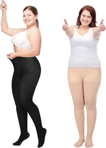 8 ازواج من الجوارب الضيقة غير الشفافة للنساء من 8 ازواج مقاس 4XL، جوارب طويلة عالية الخصر للتحكم في الجزء العلوي ناعمة ومرنة مقاس كبير للنساء، بيج نود واسود in Kuwait