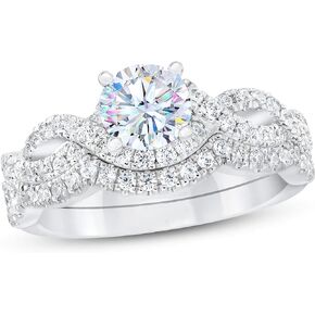 1-1/2 Carat (ctw) Bridal Set Moissanite engagement rings for women Platinum Plated Silver ring Moissanite rings